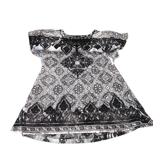 y2k gray and white boho baby doll patterned top - Picture 4 of 10